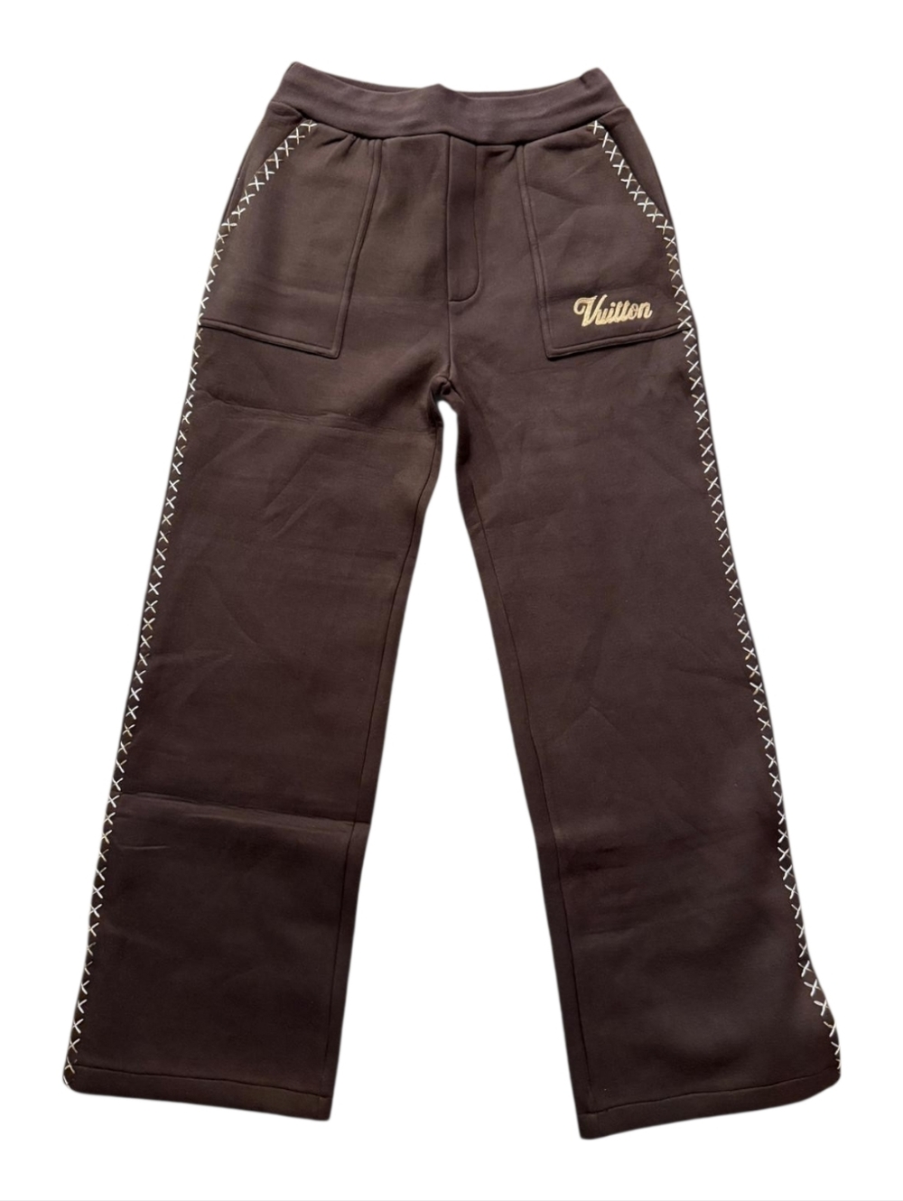 Louis Vuitton Embroidered Script Logo Track Pants Brown Size M